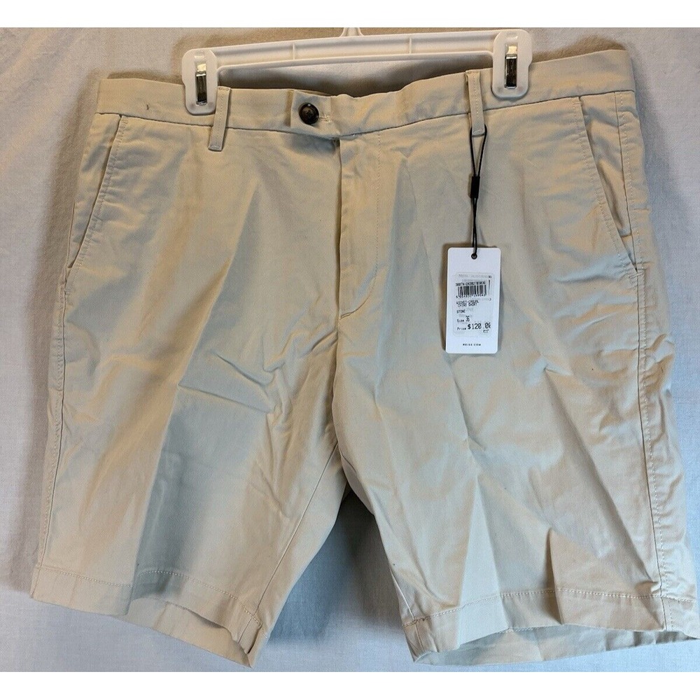 REISS Wicket Cotton‎ Blend Chino Shorts, Flat Front Classic Stone Size 36, BNWT